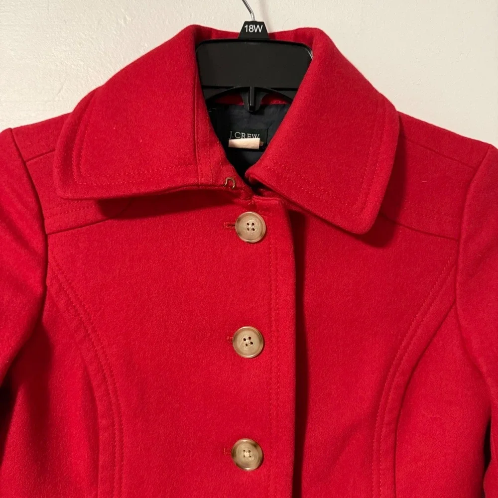J.Crew Womens Red Wool Blend Button‎ Front Pea Coat Jacket AS-IS 6 Mid length - Picture 2 of 15